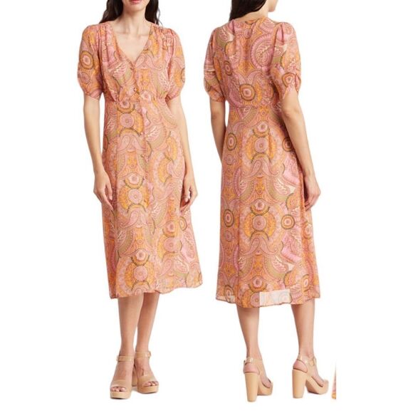 BCBGeneration Women’s Puff Sleeves Button Front Midi Dress in the Size 12 - Picture 1 of 7